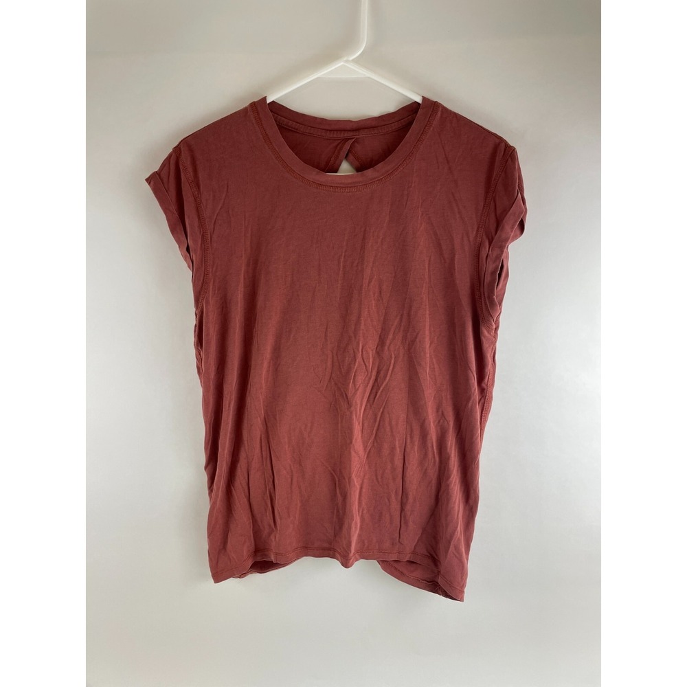ZYIA Active Shirt Women's Size Small Clay Brown Keyhole Open Back w/ Tie Hem Tee